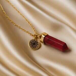 Root Chakra Gold & Red Pendant Necklace – Spiritual Healing Energy Jewelry - 18"